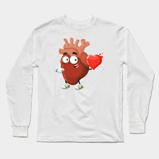 cartoon anatomical human heart organ keeps the heart Long Sleeve T-Shirt